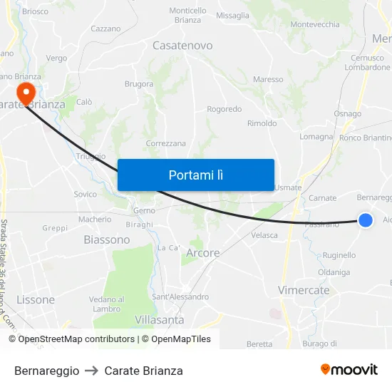 Bernareggio to Carate Brianza map