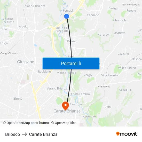 Briosco to Carate Brianza map
