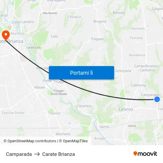 Camparada to Carate Brianza map