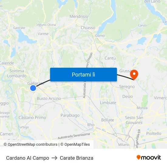 Cardano Al Campo to Carate Brianza map