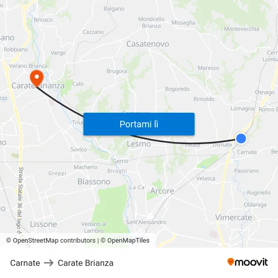 Carnate to Carate Brianza map