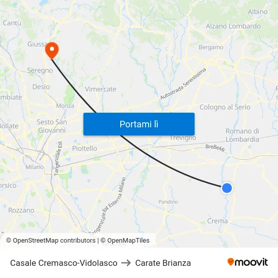 Casale Cremasco-Vidolasco to Carate Brianza map