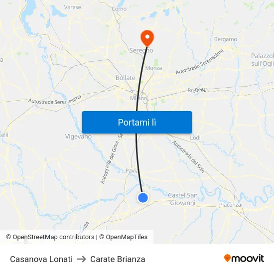 Casanova Lonati to Carate Brianza map