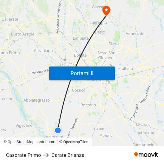 Casorate Primo to Carate Brianza map
