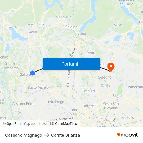 Cassano Magnago to Carate Brianza map