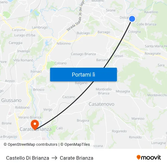 Castello Di Brianza to Carate Brianza map