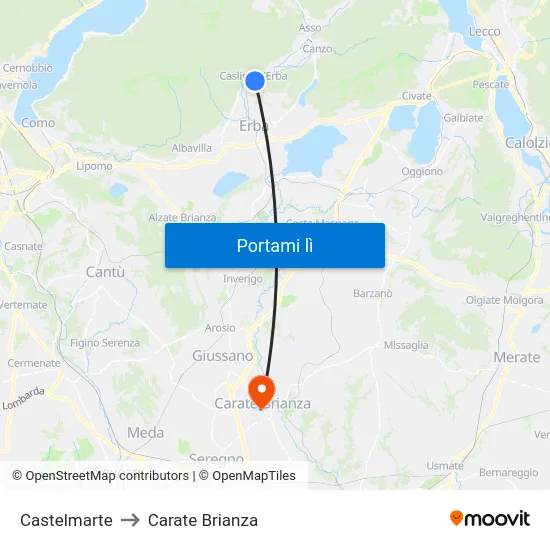 Castelmarte to Carate Brianza map
