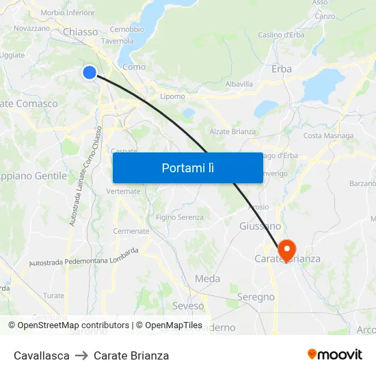 Cavallasca to Carate Brianza map