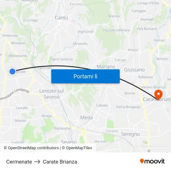 Cermenate to Carate Brianza map