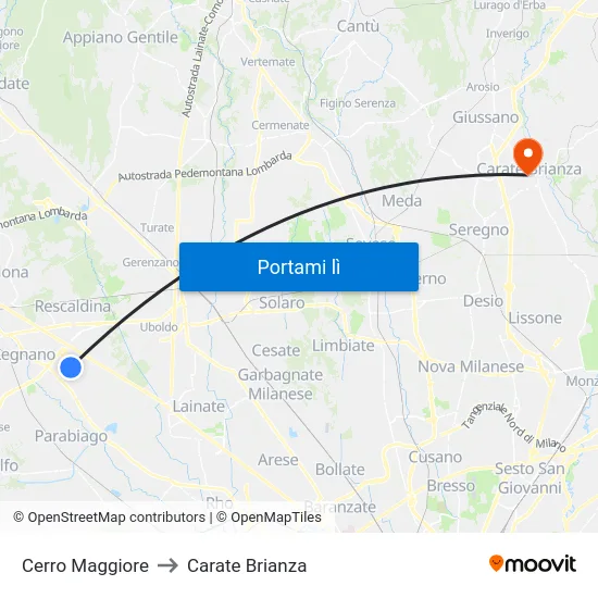 Cerro Maggiore to Carate Brianza map
