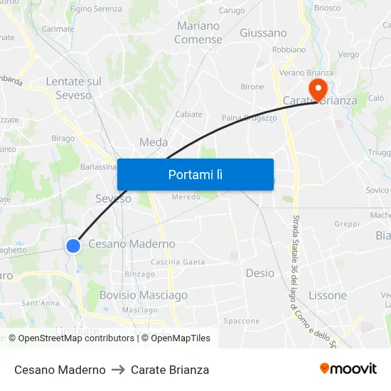 Cesano Maderno to Carate Brianza map