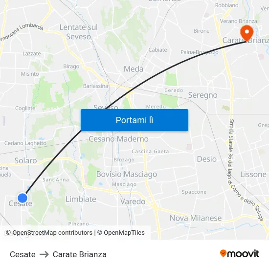 Cesate to Carate Brianza map