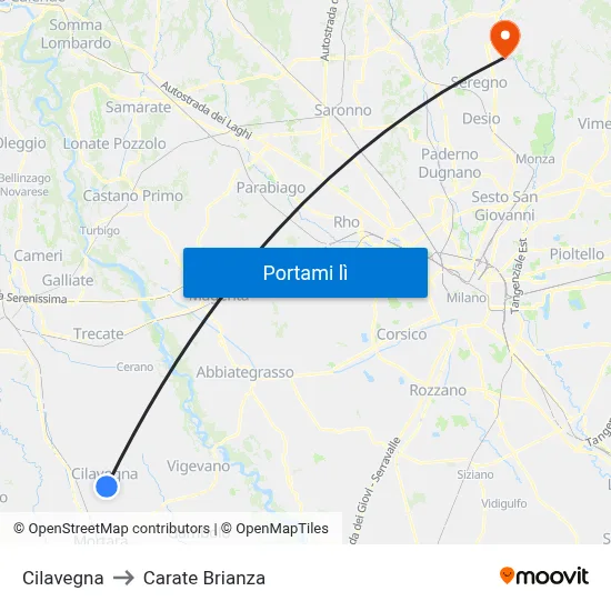 Cilavegna to Carate Brianza map