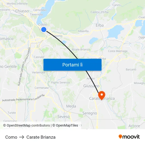 Como to Carate Brianza map