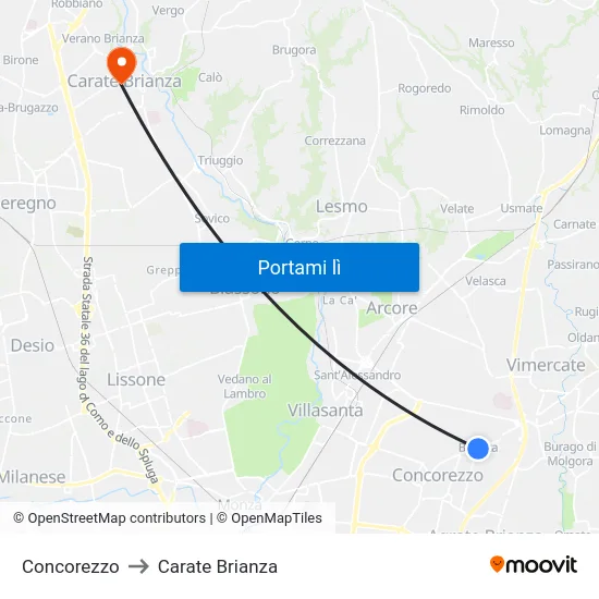 Concorezzo to Carate Brianza map