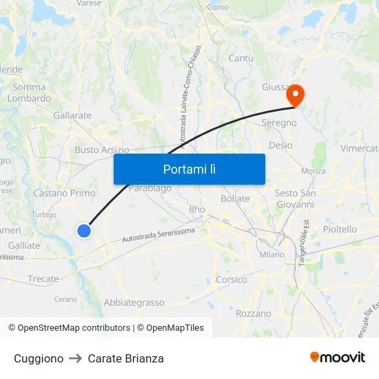 Cuggiono to Carate Brianza map