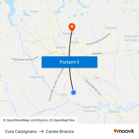 Cura Carpignano to Carate Brianza map