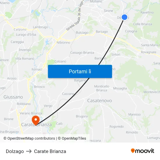 Dolzago to Carate Brianza map