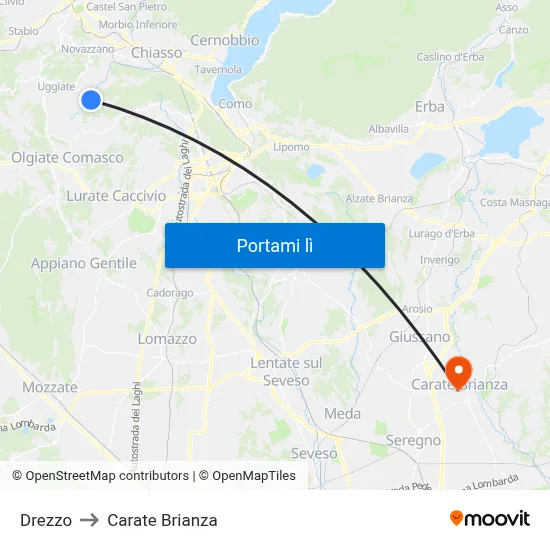 Drezzo to Carate Brianza map