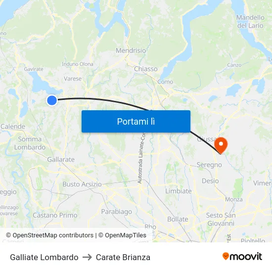 Galliate Lombardo to Carate Brianza map