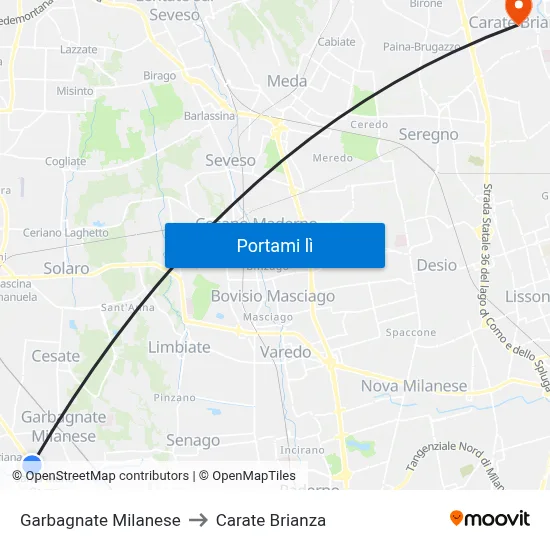 Garbagnate Milanese to Carate Brianza map