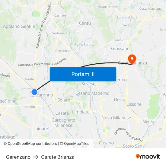 Gerenzano to Carate Brianza map
