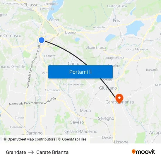 Grandate to Carate Brianza map