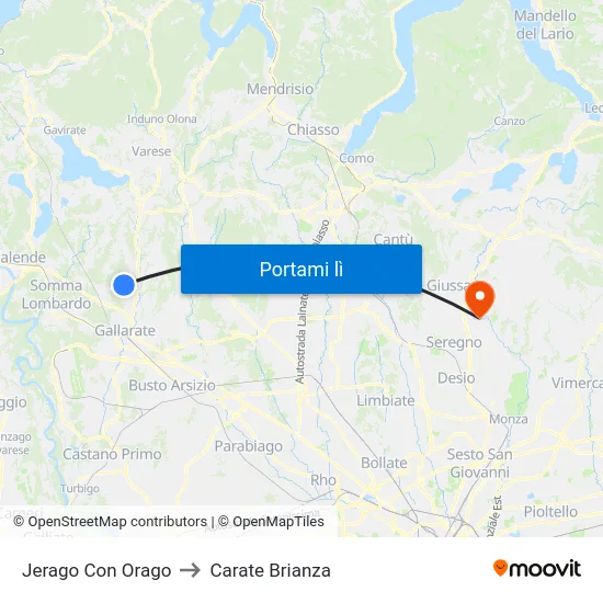 Jerago Con Orago to Carate Brianza map
