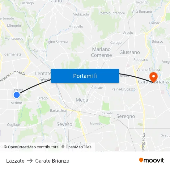 Lazzate to Carate Brianza map