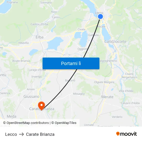Lecco to Carate Brianza map