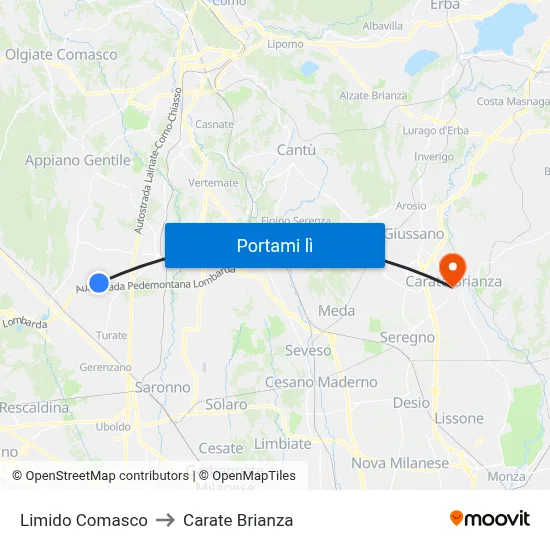 Limido Comasco to Carate Brianza map