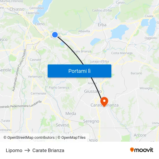 Lipomo to Carate Brianza map