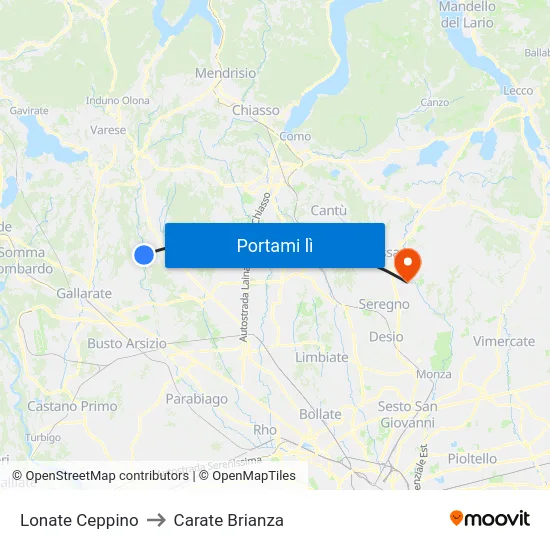 Lonate Ceppino to Carate Brianza map