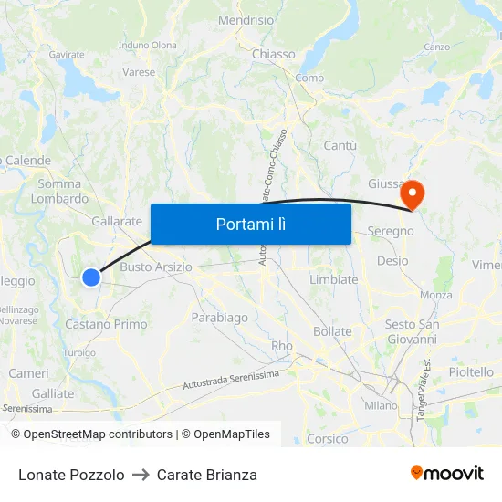 Lonate Pozzolo to Carate Brianza map