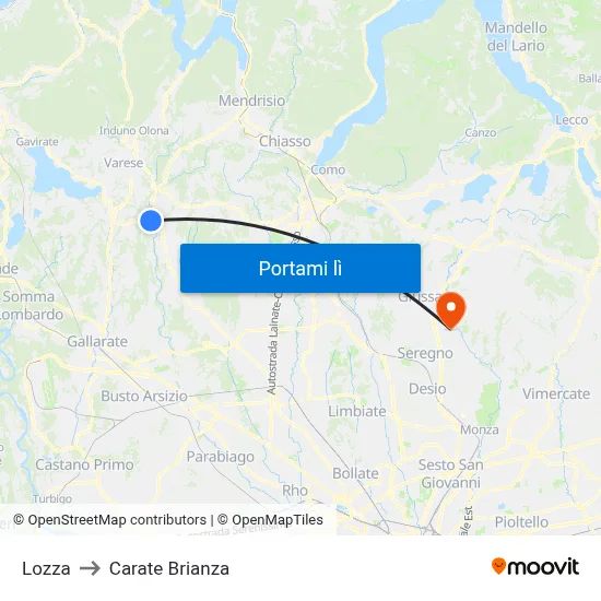 Lozza to Carate Brianza map