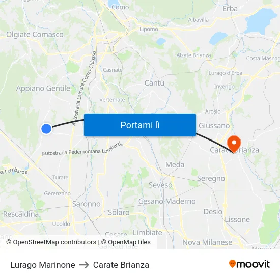 Lurago Marinone to Carate Brianza map