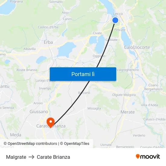 Malgrate to Carate Brianza map