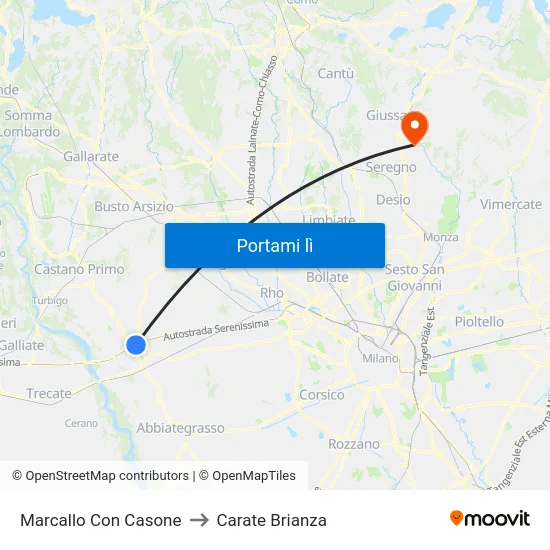 Marcallo Con Casone to Carate Brianza map