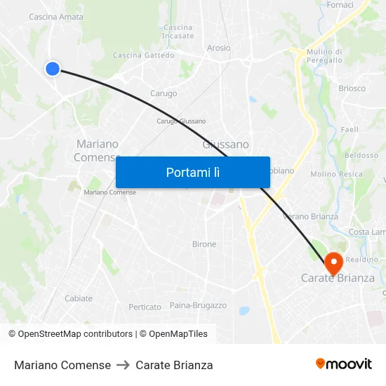 Mariano Comense to Carate Brianza map