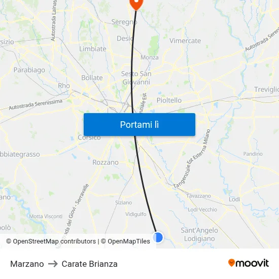 Marzano to Carate Brianza map