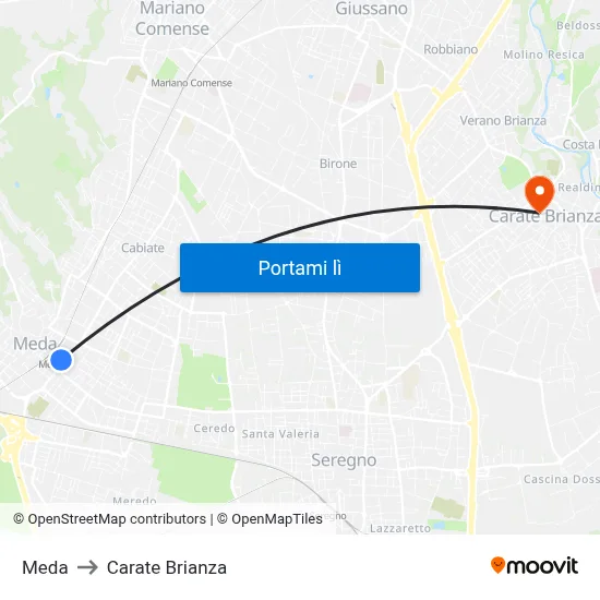 Meda to Carate Brianza map