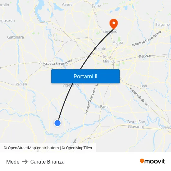 Mede to Carate Brianza map