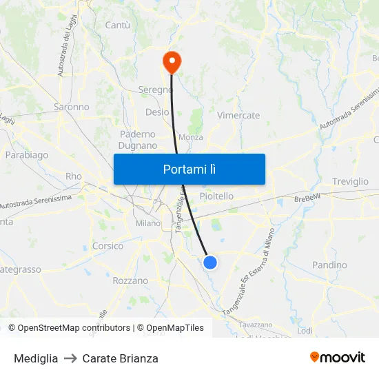 Mediglia to Carate Brianza map