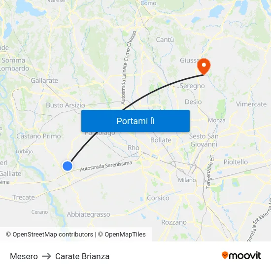 Mesero to Carate Brianza map