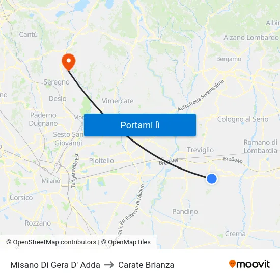 Misano Di Gera D' Adda to Carate Brianza map