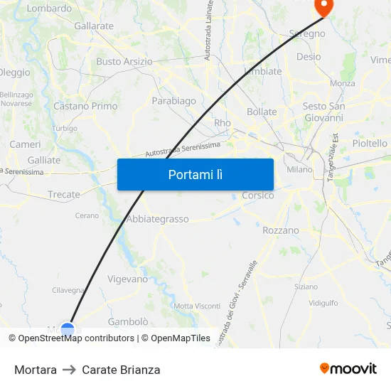 Mortara to Carate Brianza map
