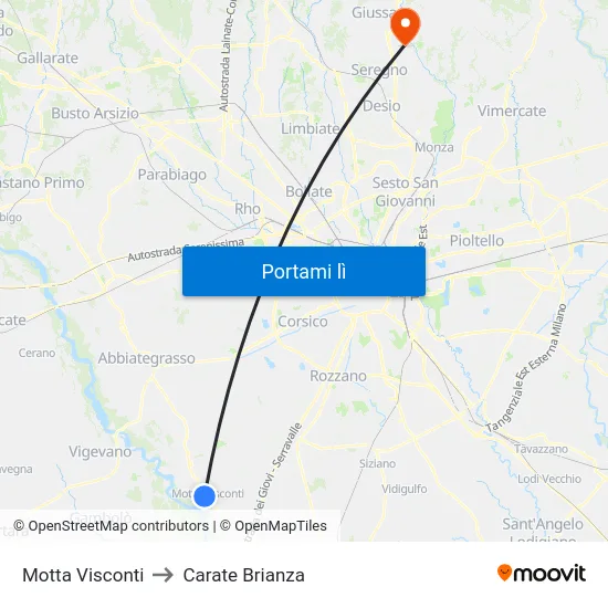 Motta Visconti to Carate Brianza map