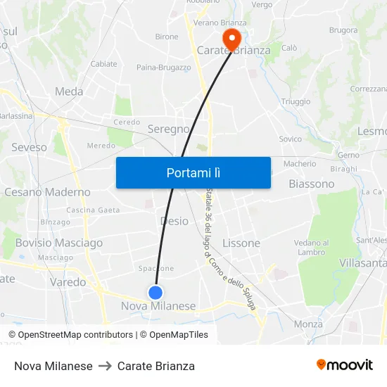 Nova Milanese to Carate Brianza map