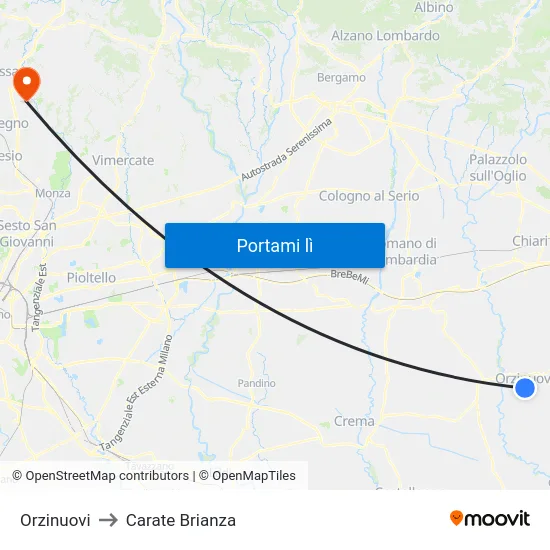 Orzinuovi to Carate Brianza map