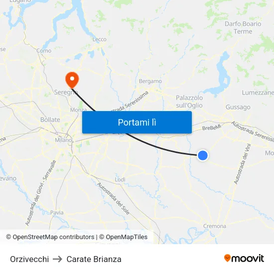 Orzivecchi to Carate Brianza map